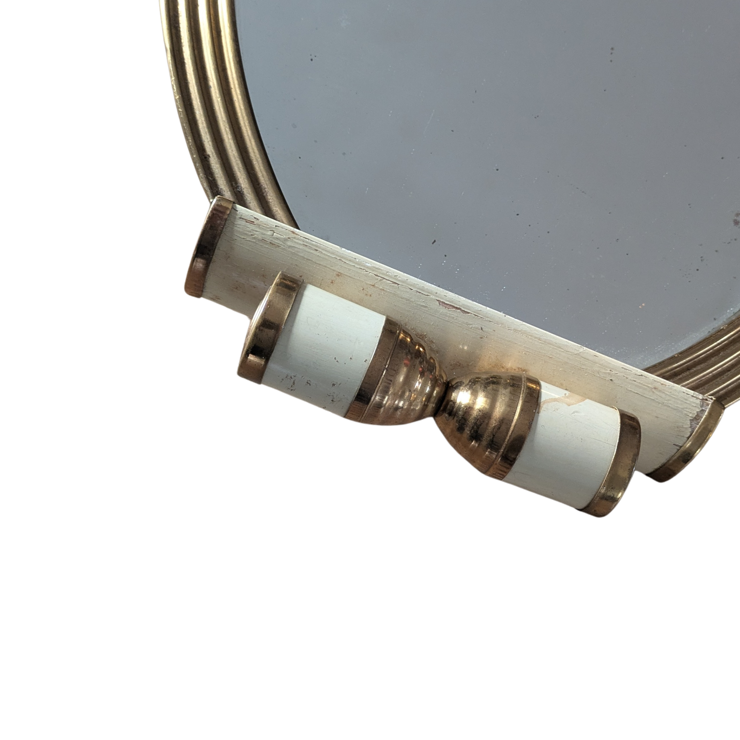 Plateau Miroir Ovale Art Déco 1930s – Laiton et peinture couleur ivoire Pièce Vintage Authentique