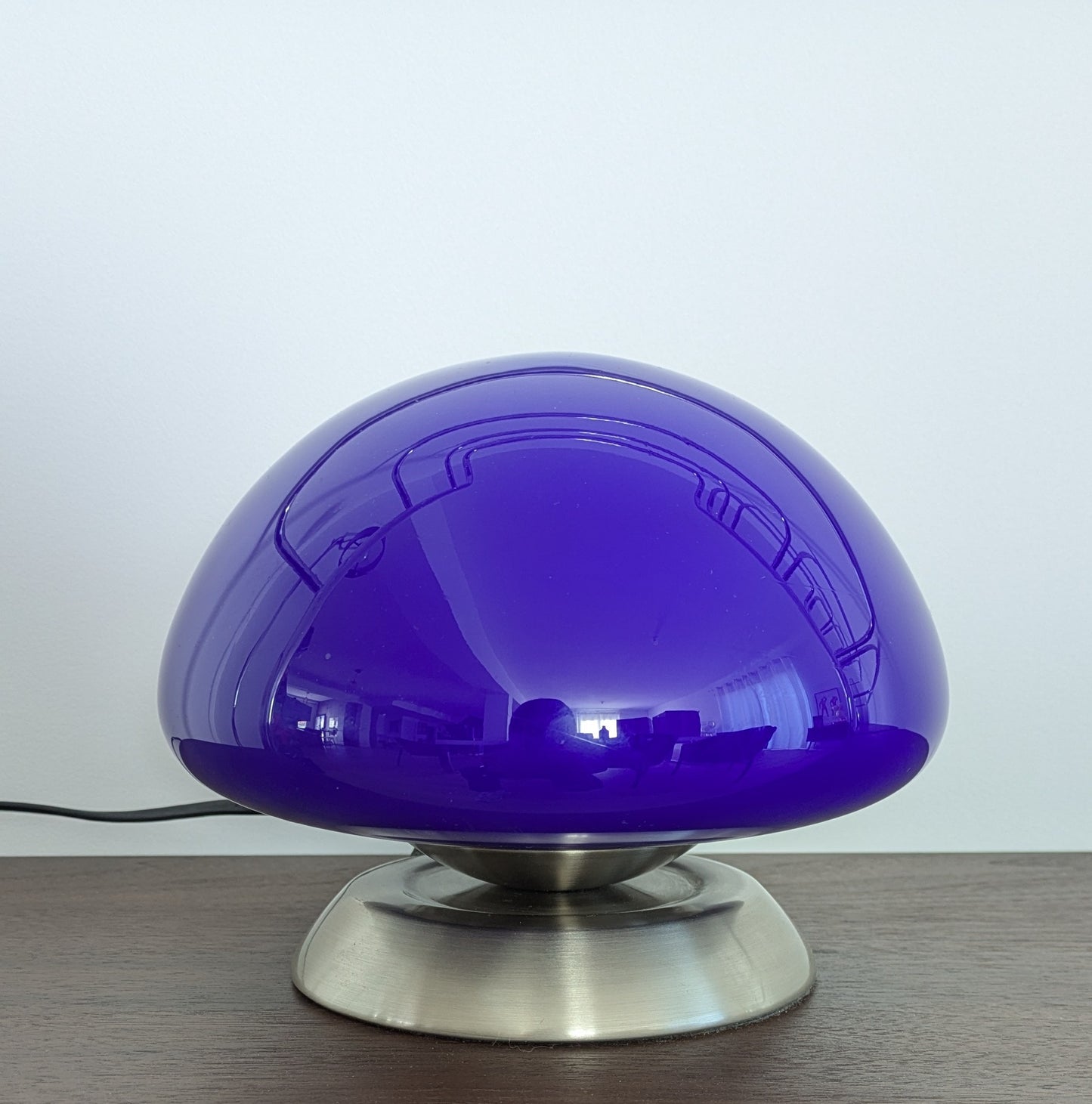 Lampe ufo champignon vintage tactile , verre bleu