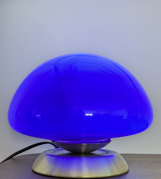 Lampe ufo champignon vintage tactile , verre bleu