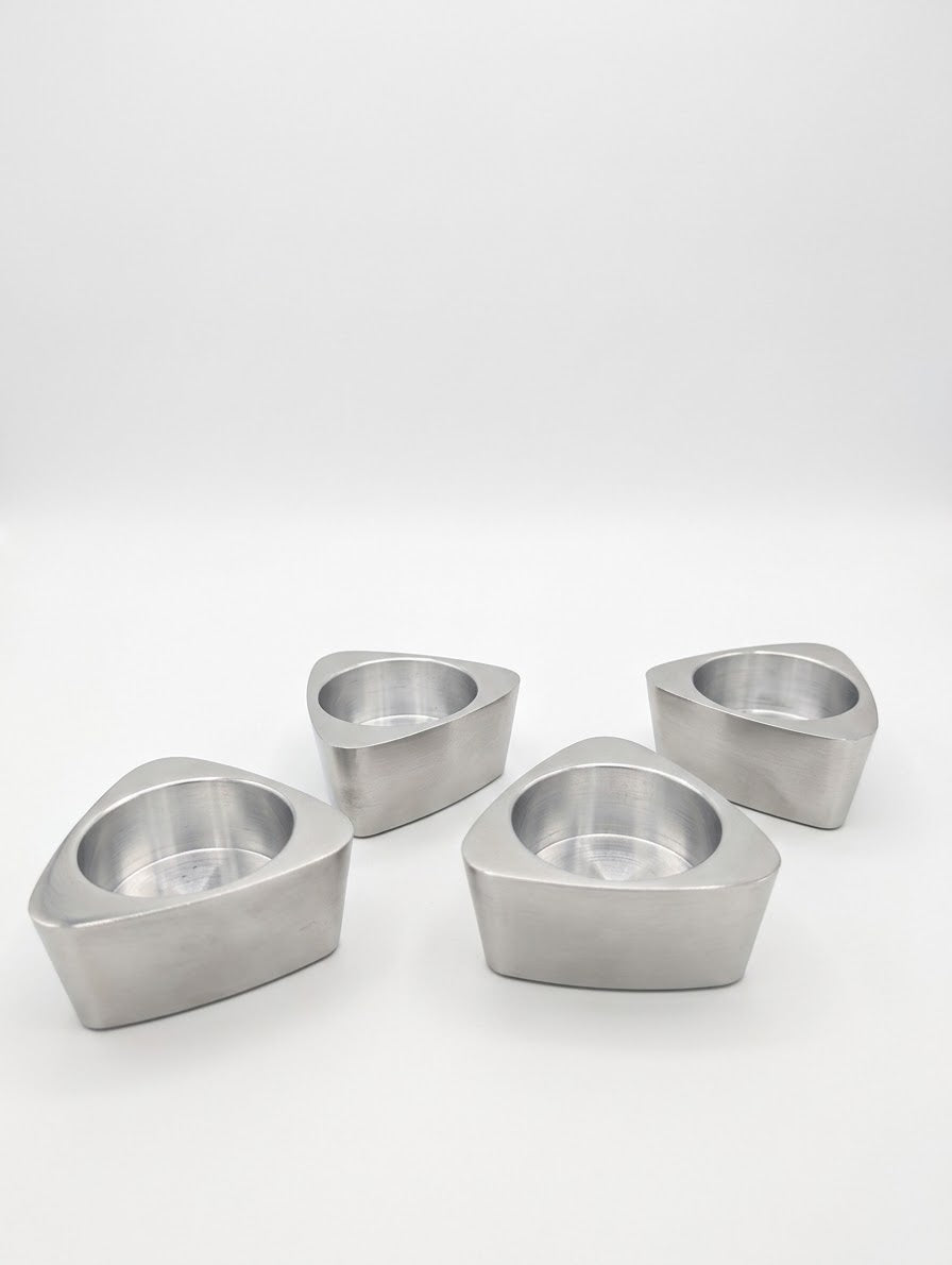 4 Bougeoirs Chauffe-Plat Vintage "Rënos" par IKEA — Aluminium Massif, Années 90
