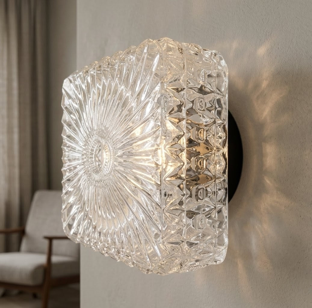 Applique murale plafonnier vintage en verre moulé 