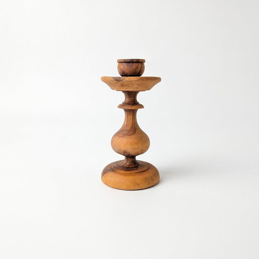 Bougeoir en bois d'olivier tourné vintage — Chandelier artisanal et rustique