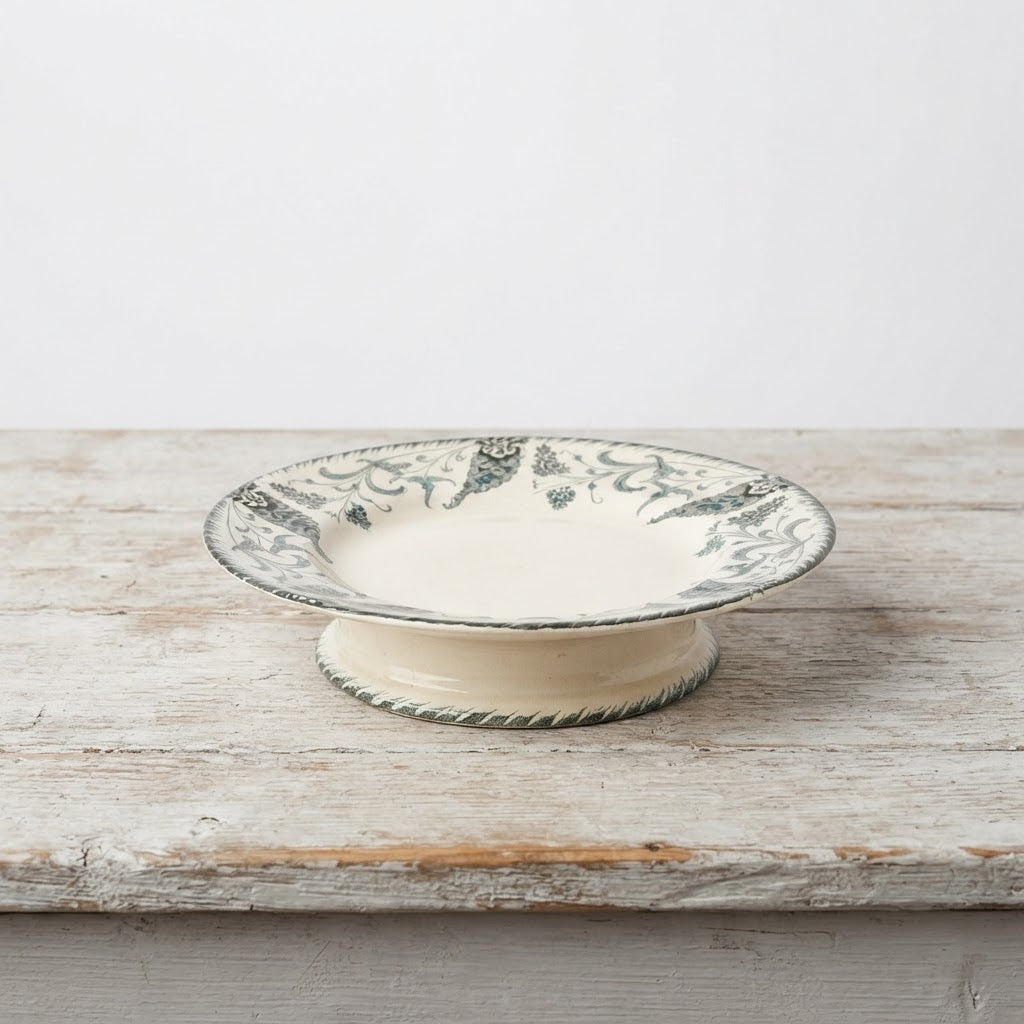 Coupelle / Assiette sur Piédouche Terre de Fer Longwy "Rambouillet" très bon état 
