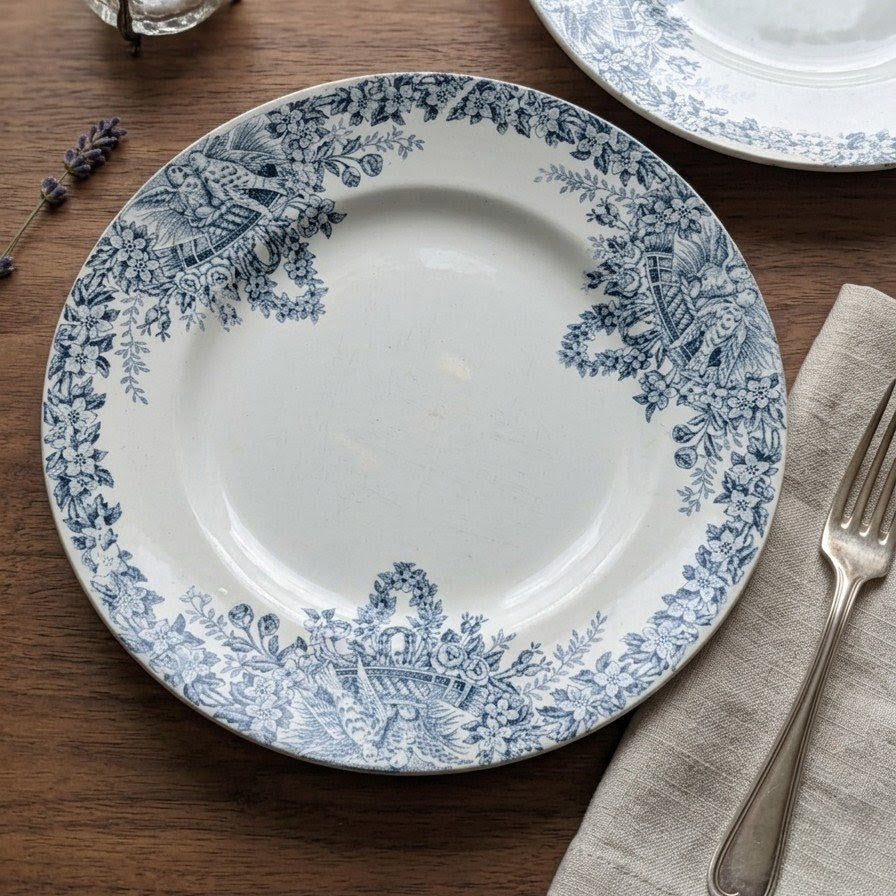 Duo d'Assiettes Plates "Colombier" – Terre de Fer Saint-Amand (XIXe)