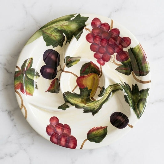 Grand Plat à Compartiments Siaki – Décor Fruits (Vigne & Prunes) – Céramique Dolomite 