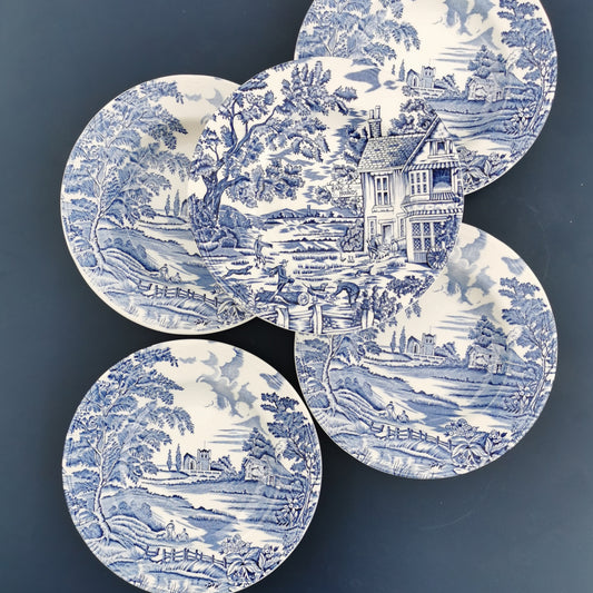 Set of 5 deep plates, English style Lunéville