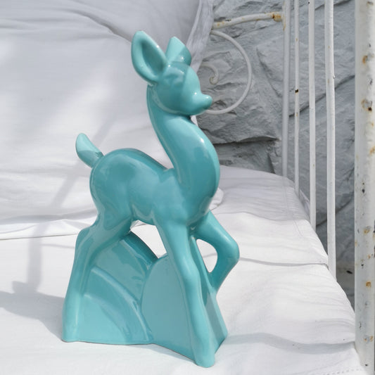 Vintage fawn from the 50s-60s in lagoon blue ceramic