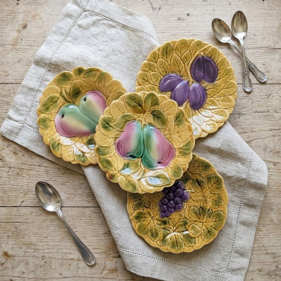 4 assiettes a dessert vintage majolique fruits Sarreguemines 