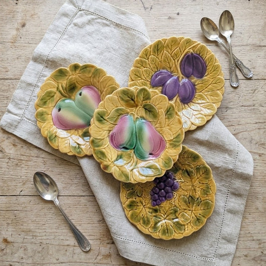 4 assiettes a dessert vintage majolique fruits Sarreguemines 