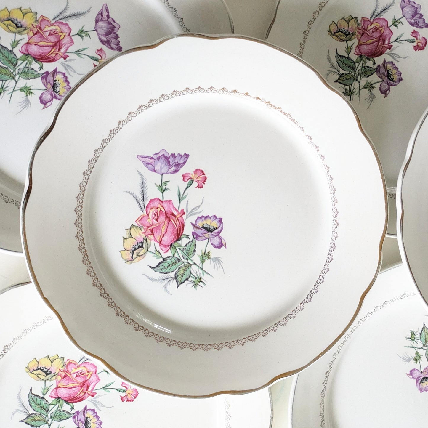 Assiette plate vintage motif floral Digoin Sarreguemines