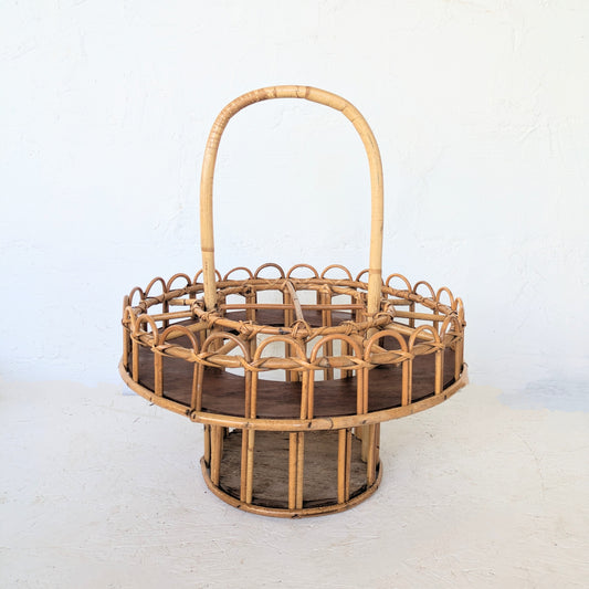 Vintage rattan basket for glasses and bottles