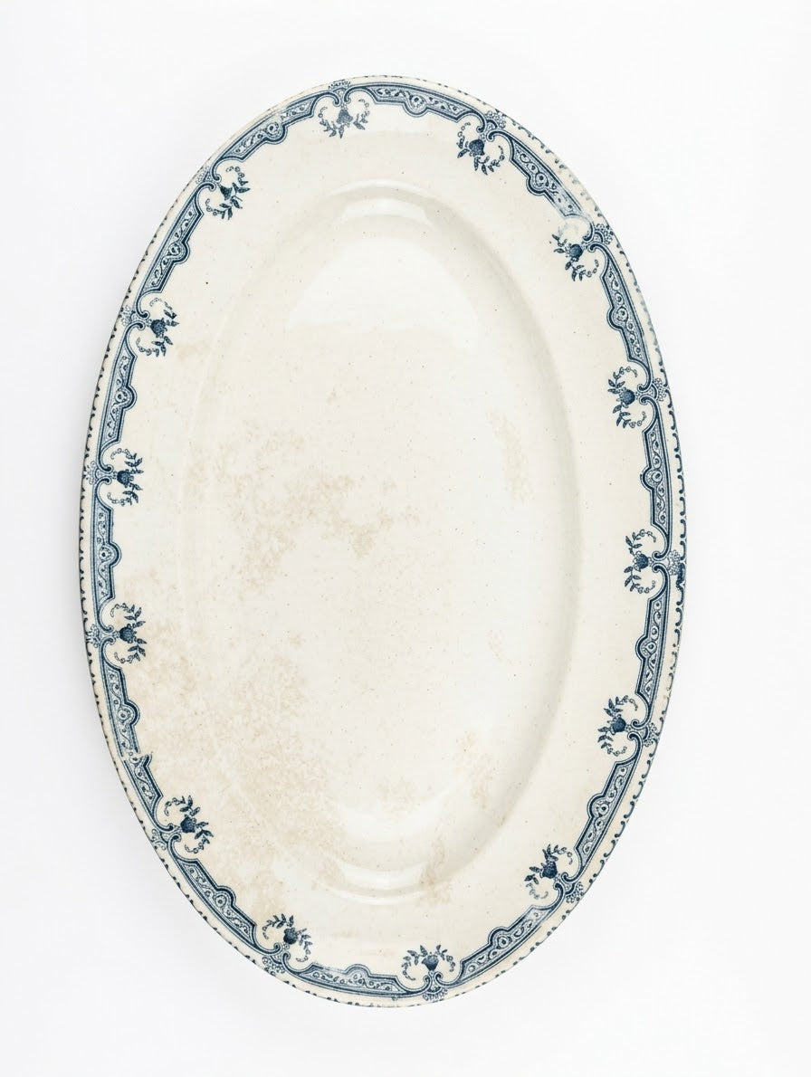 Plat Ovale Terre de Fer Salins – Modèle "Parmentier" –  Bleue XIXe / Début XXe vue dessus 