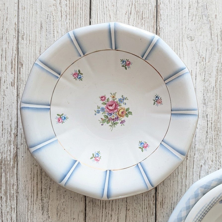 Grand Plat Creux Calotte Digoin Sarreguemines 29 cm - Coupe à Fruits Vintage Faïence Fine France décor floral et liseré doré 