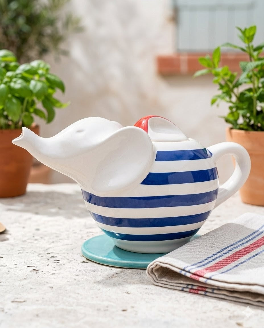 Théière Éléphant en marinière collection vintage 