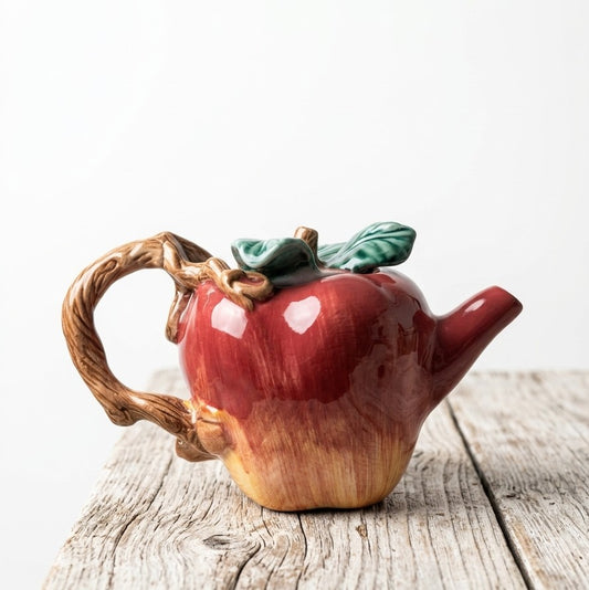 Théière Pomme en Barbotine Vintage – Céramique Trompe-l’Œil