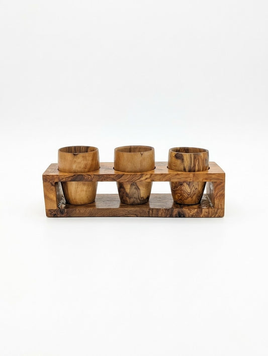 Ensemble 3 Coquetiers et Support en Bois d'Olivier Tourné – Artisanat Fait Main