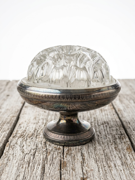 Pique-fleurs vintage en cristal et métal argenté – 19 trous – Décoration de table élégante