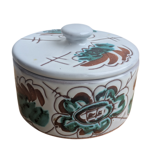 Céramique VALLAURIS "Fait main" - Sucrier / Bonbonnière Décor Floral Vintage