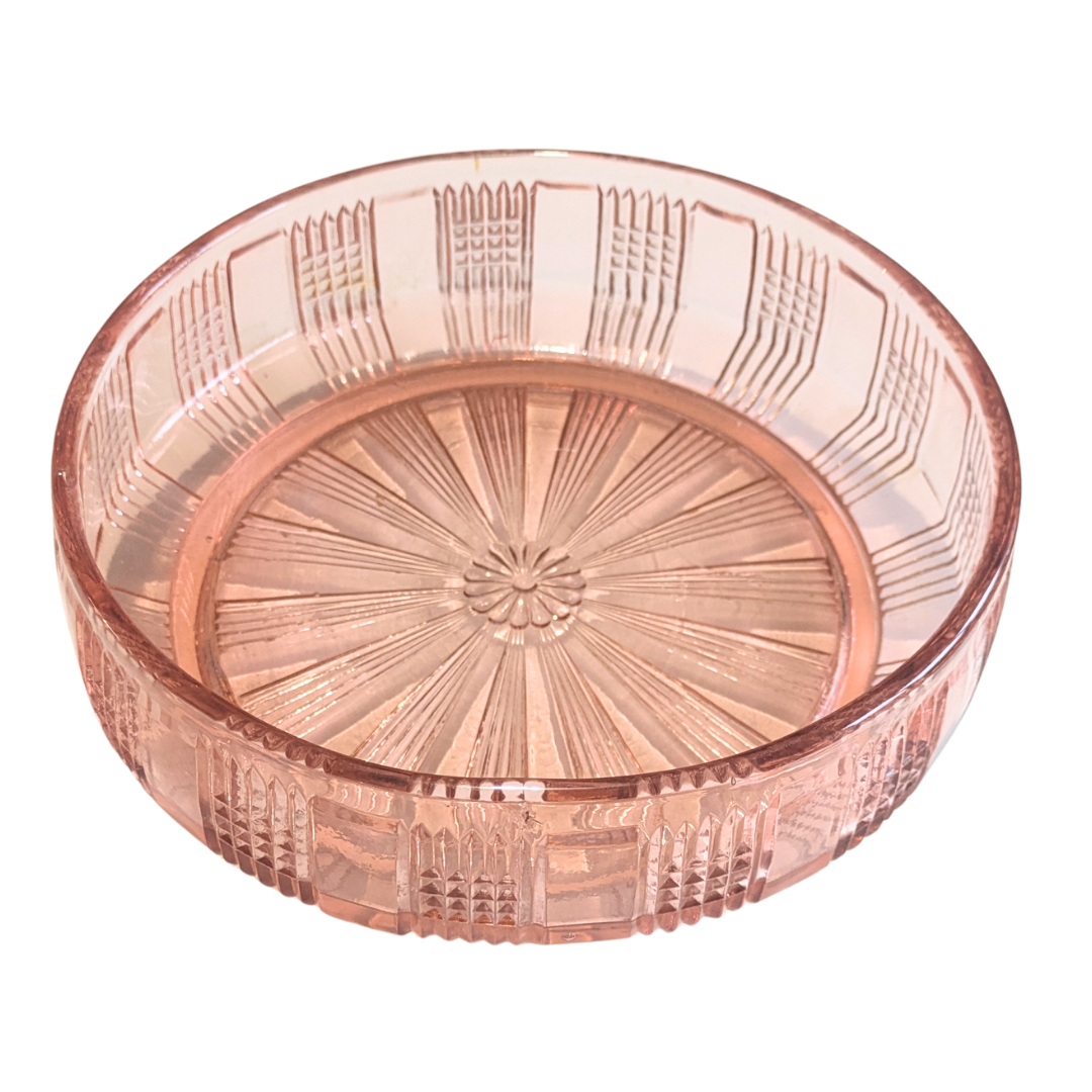 Saladier Art Déco en verre moulé rose