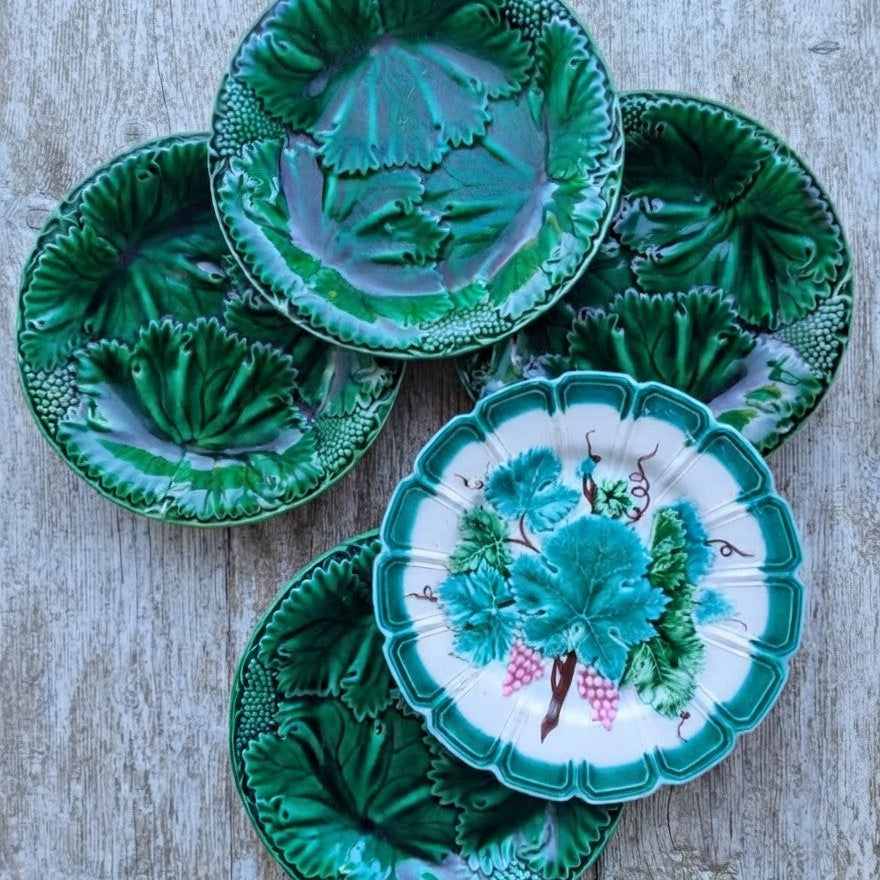 Lot de 6 Assiettes Barbotine Sarreguemines Majolica – Feuilles de Vigne