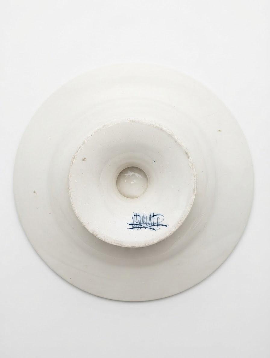 Assiette sur Piédouche Ancienne "Terre de Fer" – Lunéville (Modèle Botanique & Insectes)