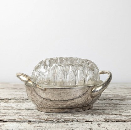 Pique-fleurs ancien en métal argenté et verre