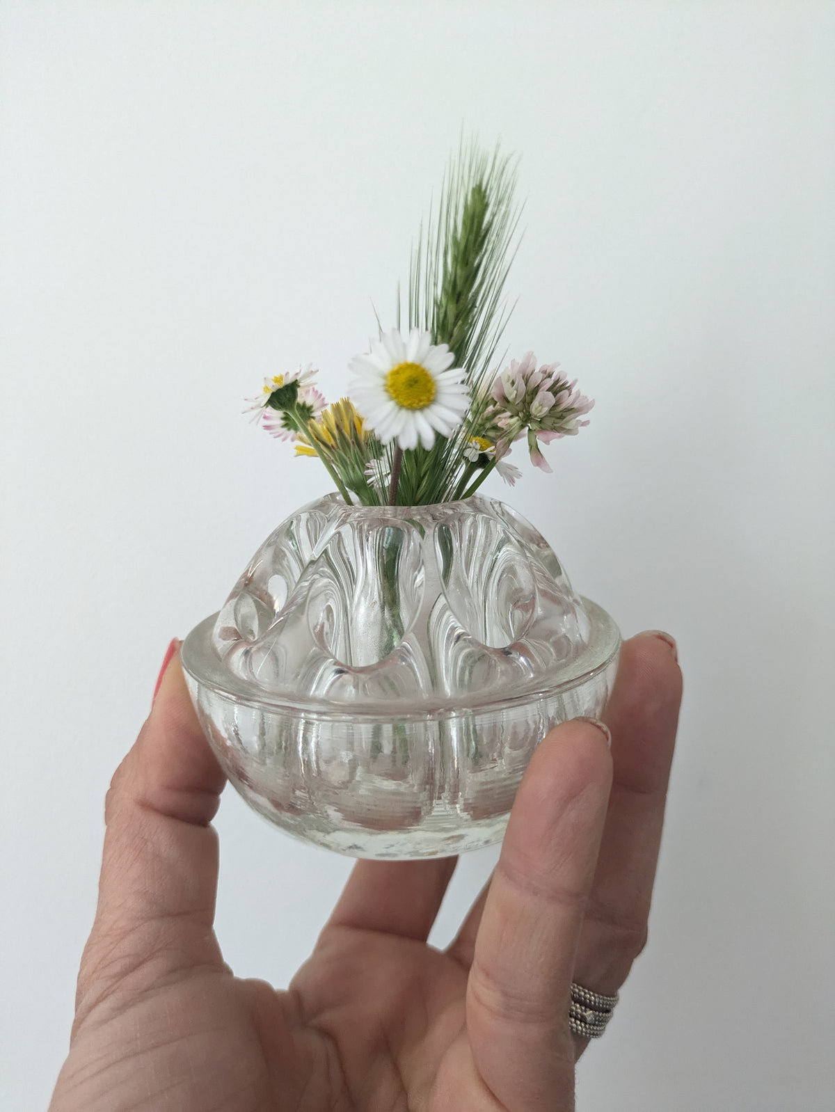 Mini Pique-Fleurs Vintage en Verre Moulé (9 Trous) — Taille S