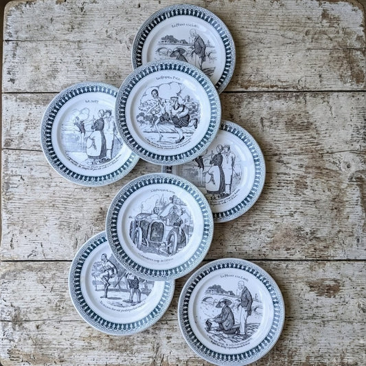 Série d'Assiettes Parlantes Anciennes Saint-Amand – Thème Sports & Humour, Circa 1930
