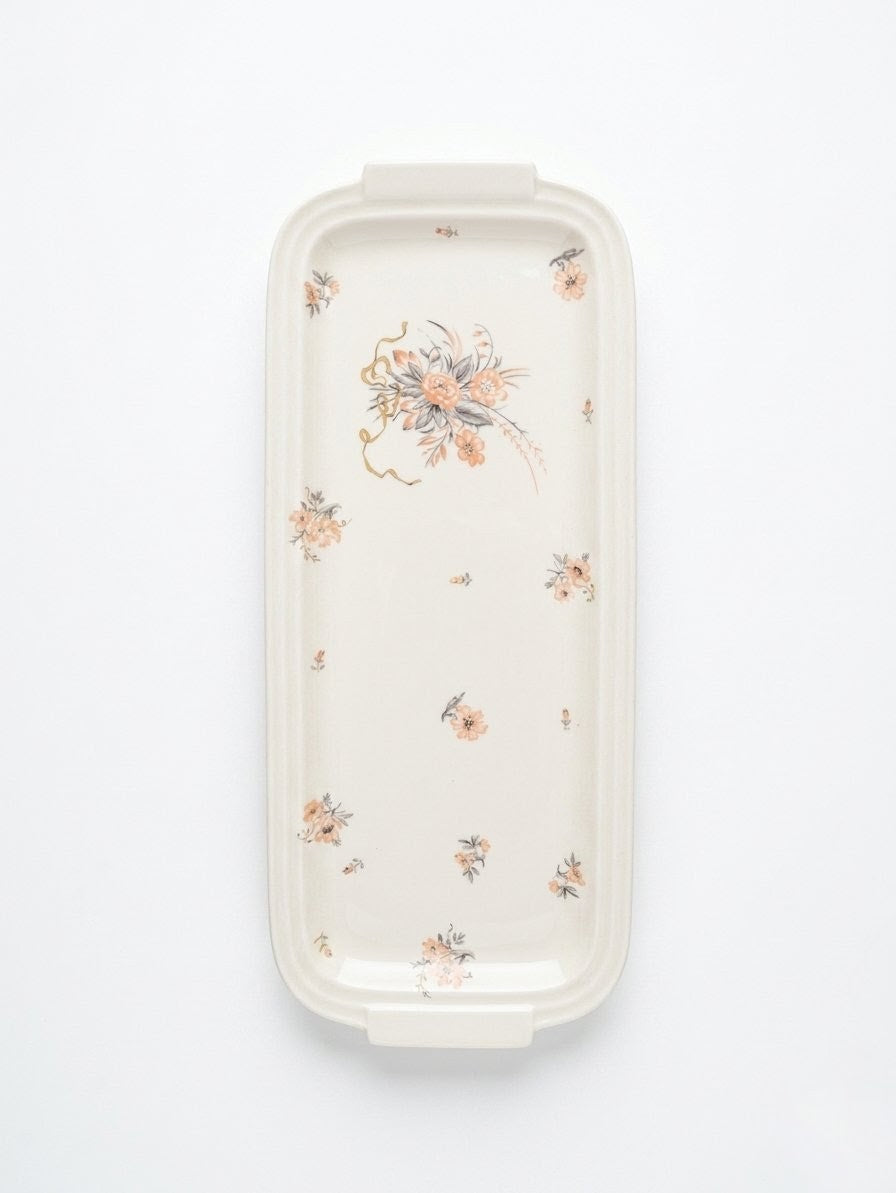 Plat à Cake en Porcelaine Théodore Haviland Limoges – Pâte Ivoire & Décor Floral Artisanal