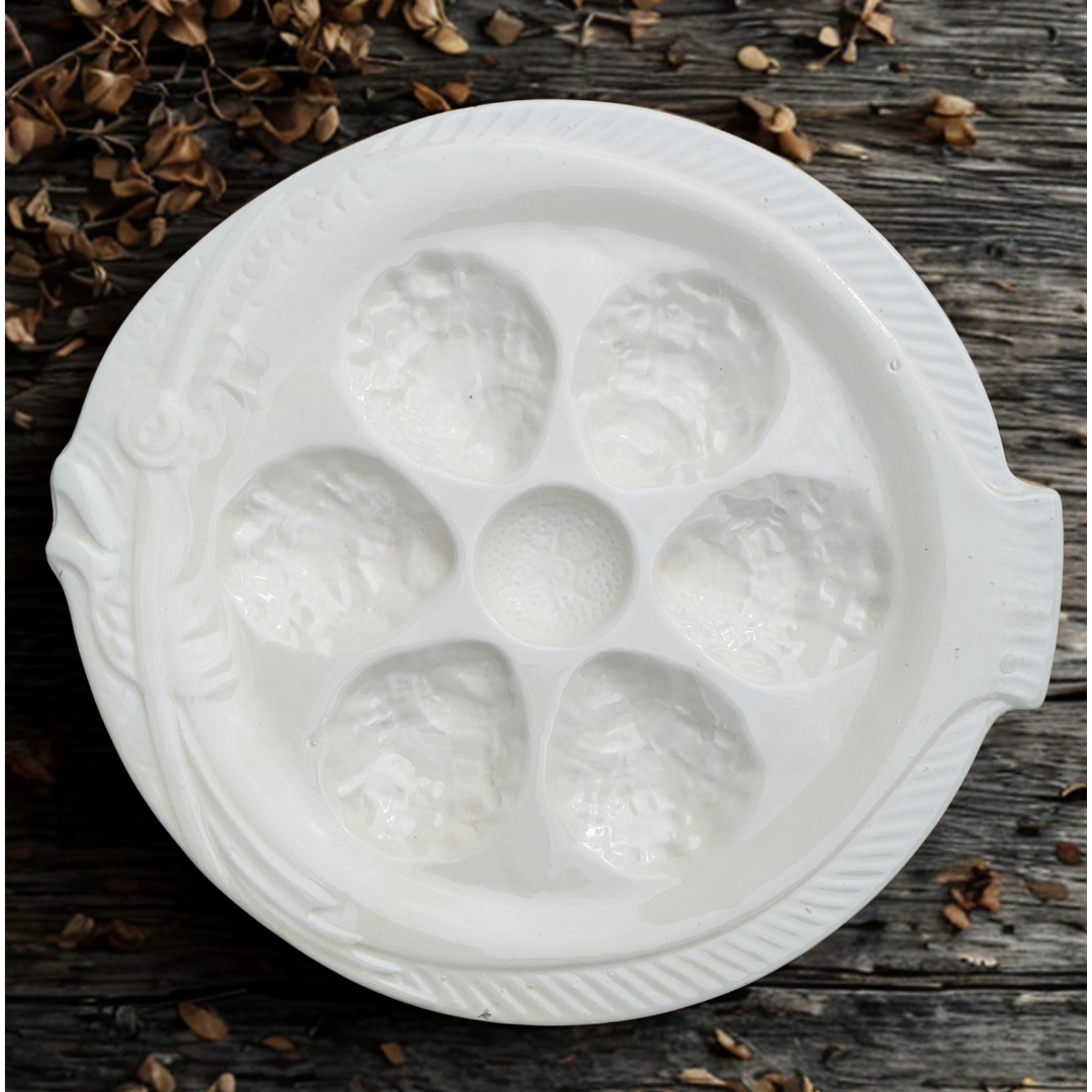 Authentique Assiette à Huîtres ONNAING Ancienne 🇫🇷 Faïence Blanche