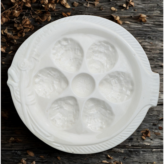 Authentique Assiette à Huîtres ONNAING Ancienne 🇫🇷 Faïence Blanche