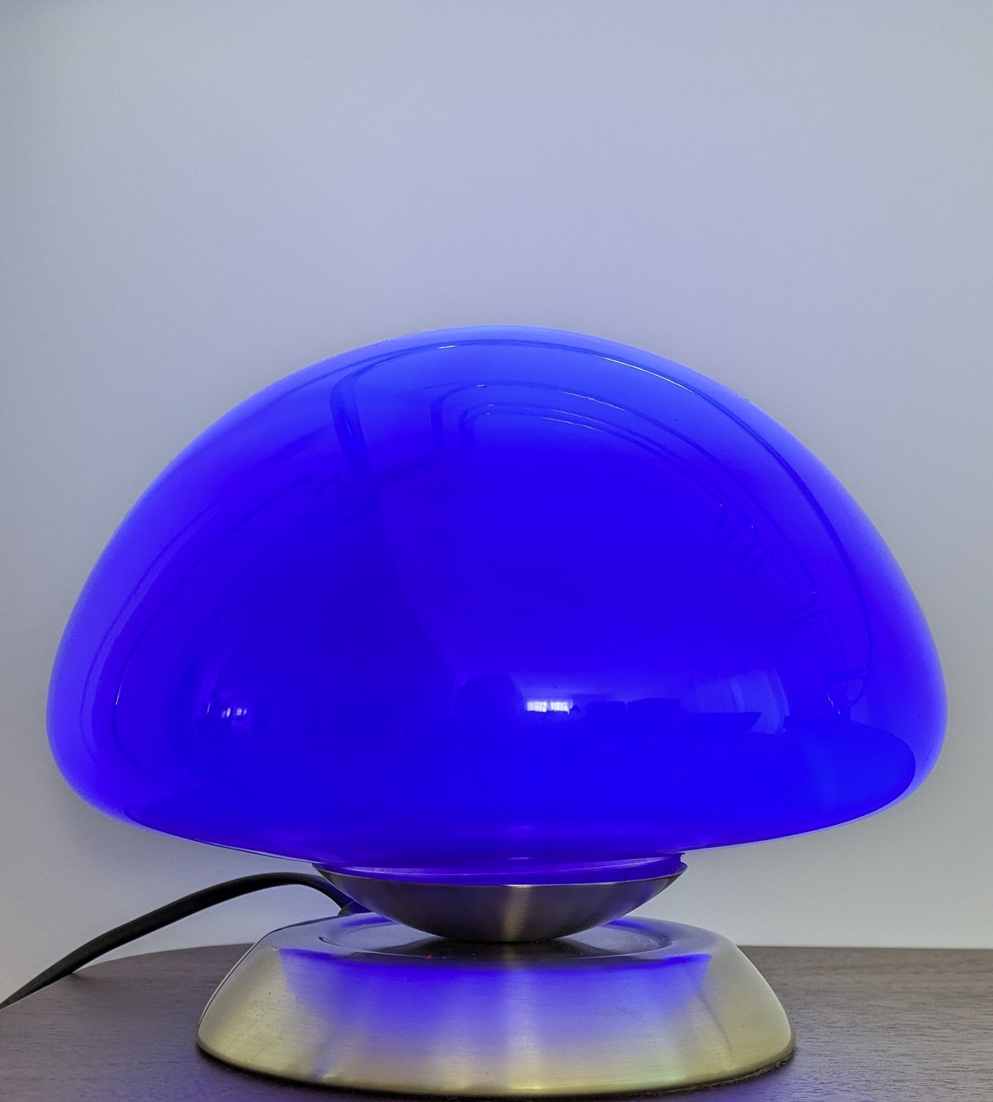 Lampe ufo champignon vintage tactile , verre bleu