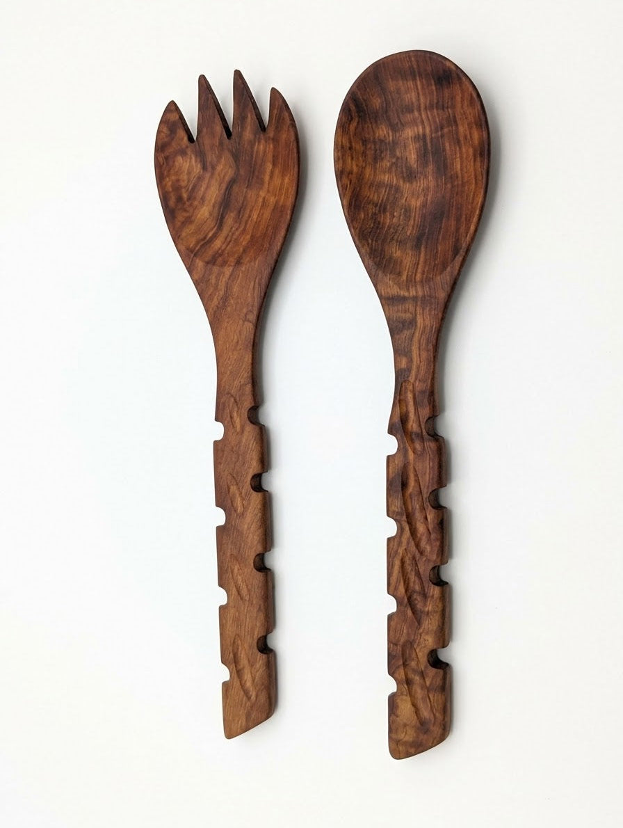 Couverts à Salade Vintage en Bois d'Olivier Sculpté