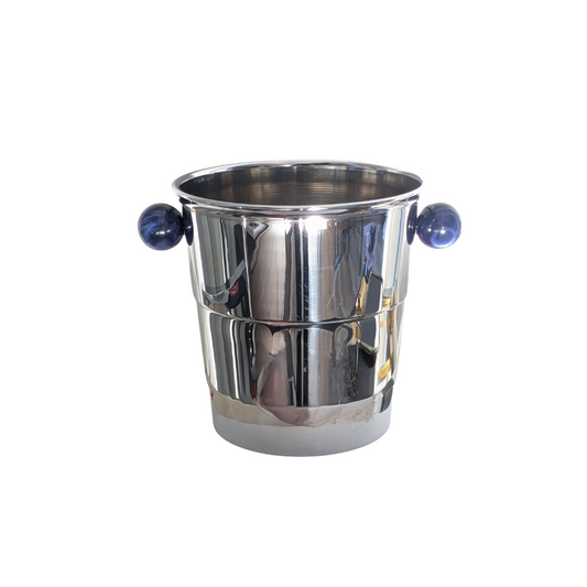Seau à Champagne en Acier Inoxydable Poli Miroir, Poignées Bille Bleu Nuit - Collection "Au Bain Marie Paris"