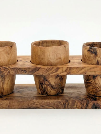 Ensemble 3 Coquetiers et Support en Bois d'Olivier Tourné – Artisanat Fait Main