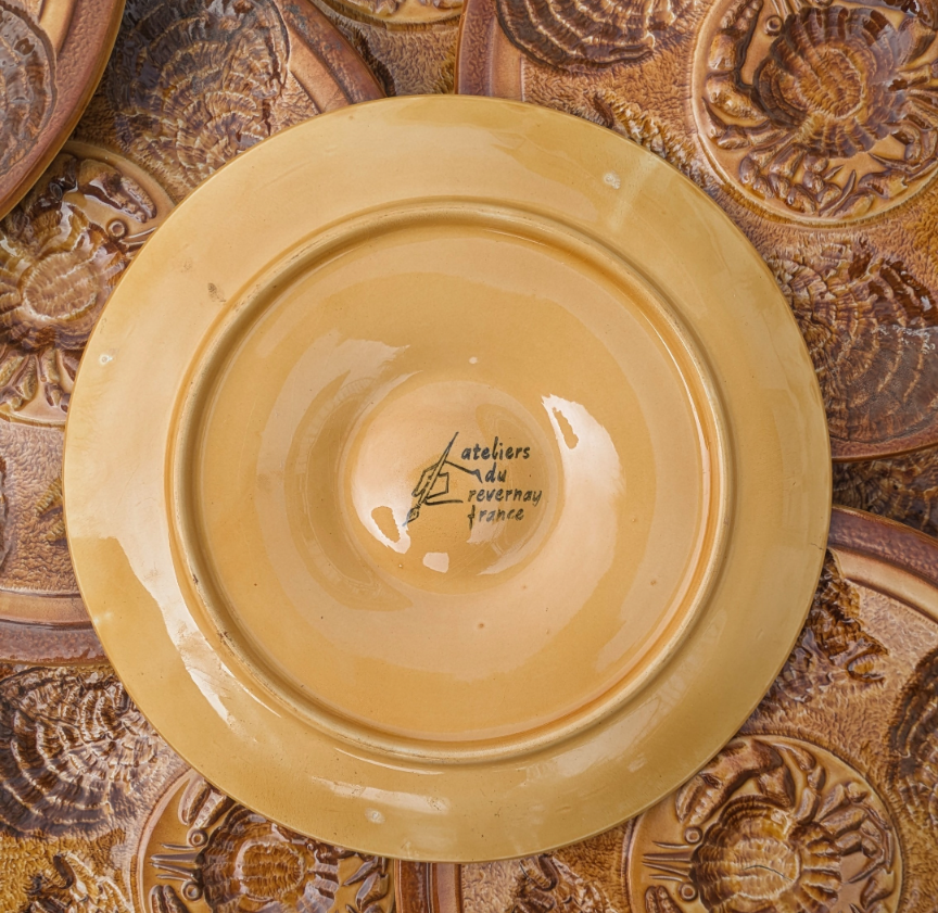 Service 12 Assiettes à Huîtres Vintage Ateliers du Revernay Céramique