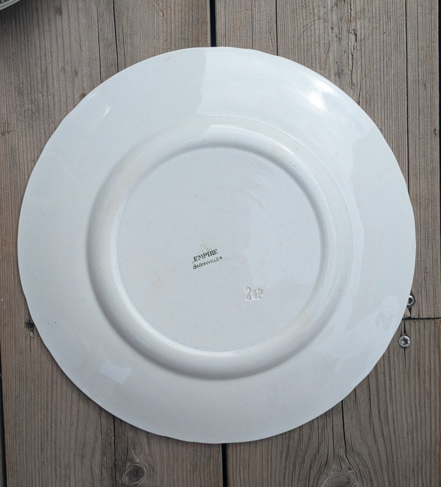 Lot de 4 Grandes Assiettes Plates Badonviller - Modèle Empire Terre de Fer Vert/Blanc