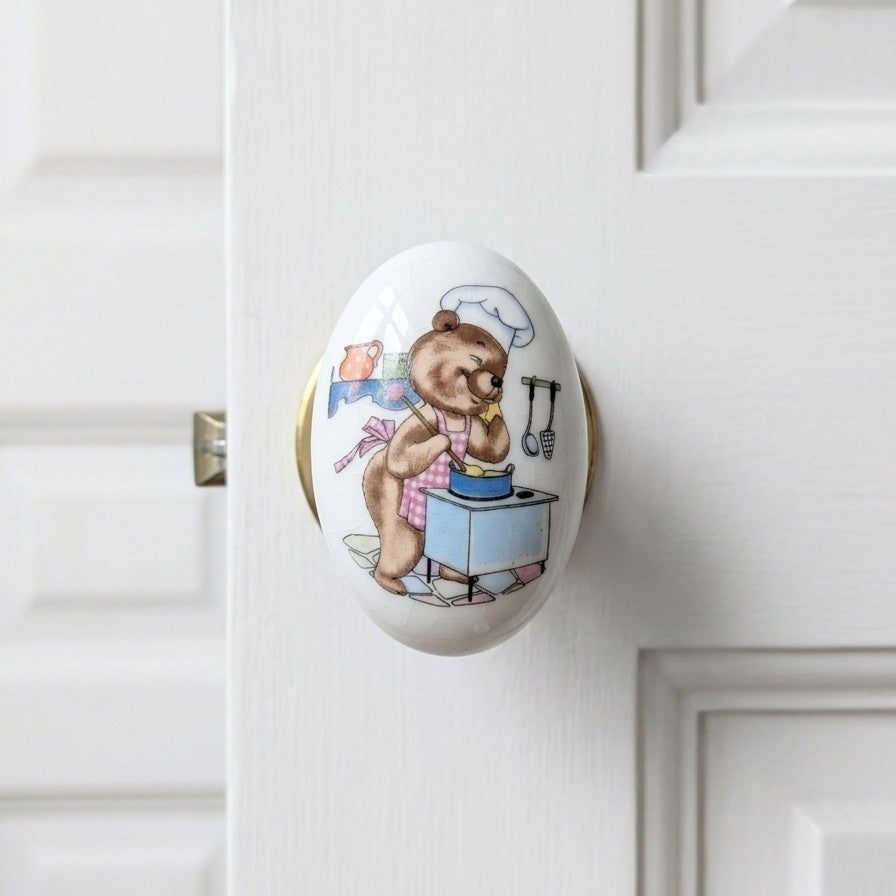 Bouton de porte en porcelaine oursons