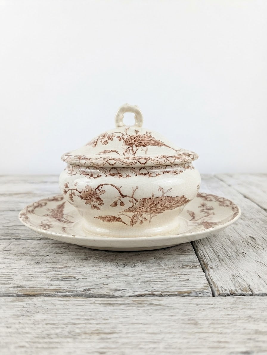 saucière Gien bégonia porcelaine opaque/ terre de fer 